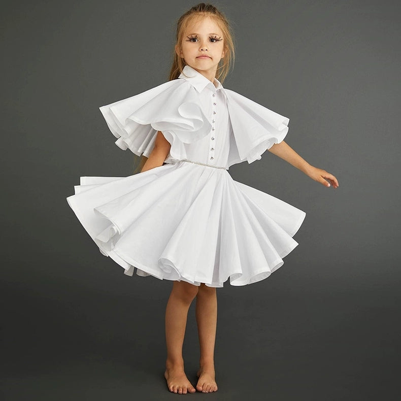 فستان بناتى أبيض أنيق بقصة أكمام مميزة