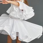 فستان بناتى أبيض أنيق بقصة أكمام مميزة