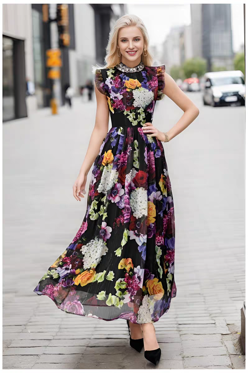 فستان مشجر بزهور ملونة أنيق
